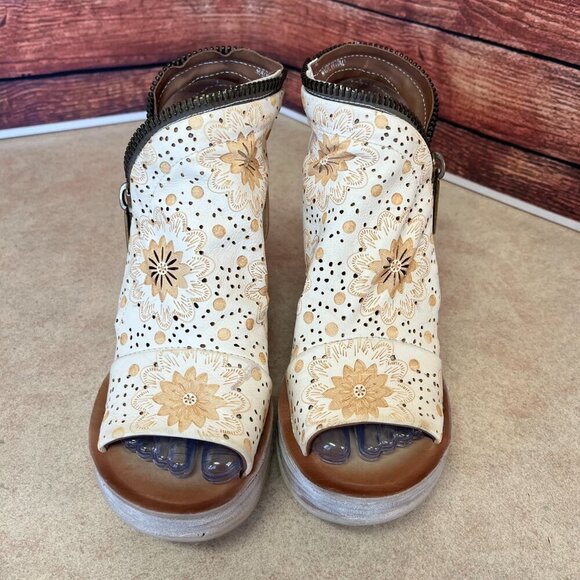 A.S.98 Leather Milk Peep Toe Wedge Espadrilles Sandal - Picture 2 of 16